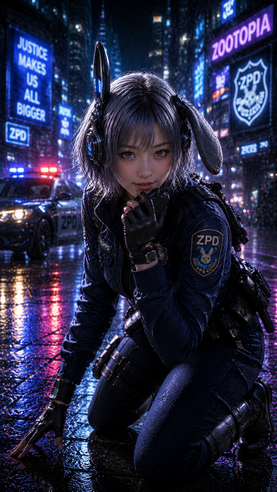 都会で生きるウサギの警官をモチーフにしたAIビジュアル実験